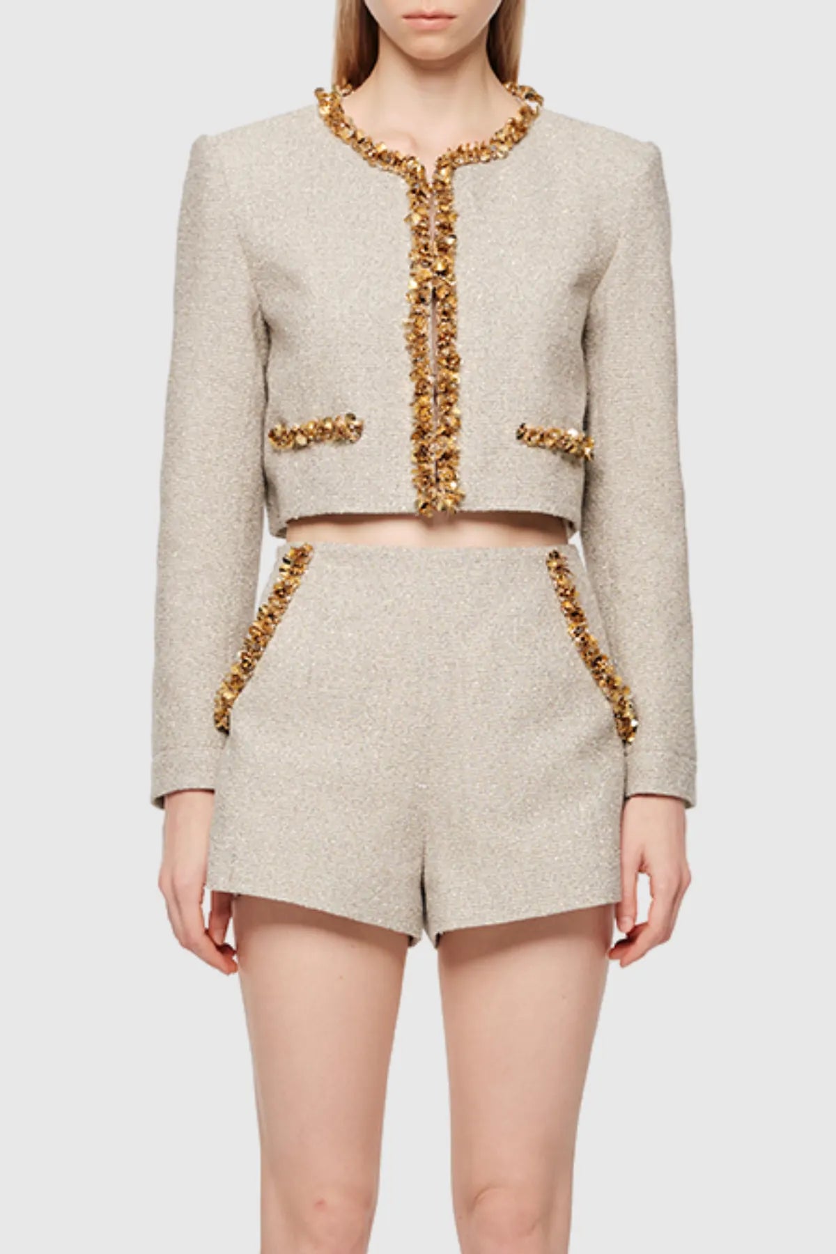 Evangeline Sequin Jacket In Apricot Flowering Girl