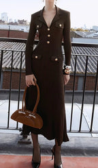 Clidhna Long Sleeve Button Knit Midi Dress Flowering Girl