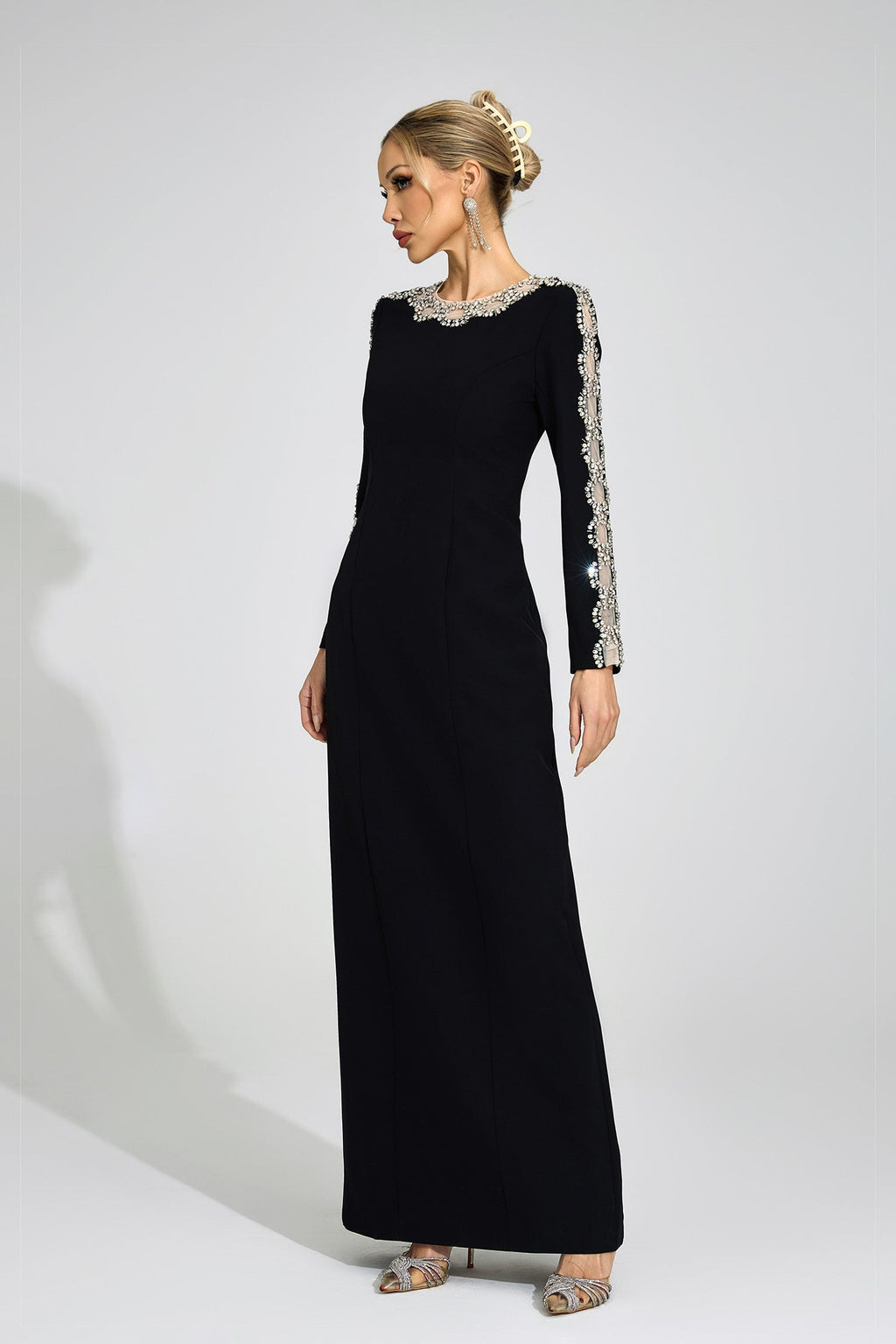 Tiffany Rhinestone Embellished Cutout Maxi Dress - Black Flowering Girl