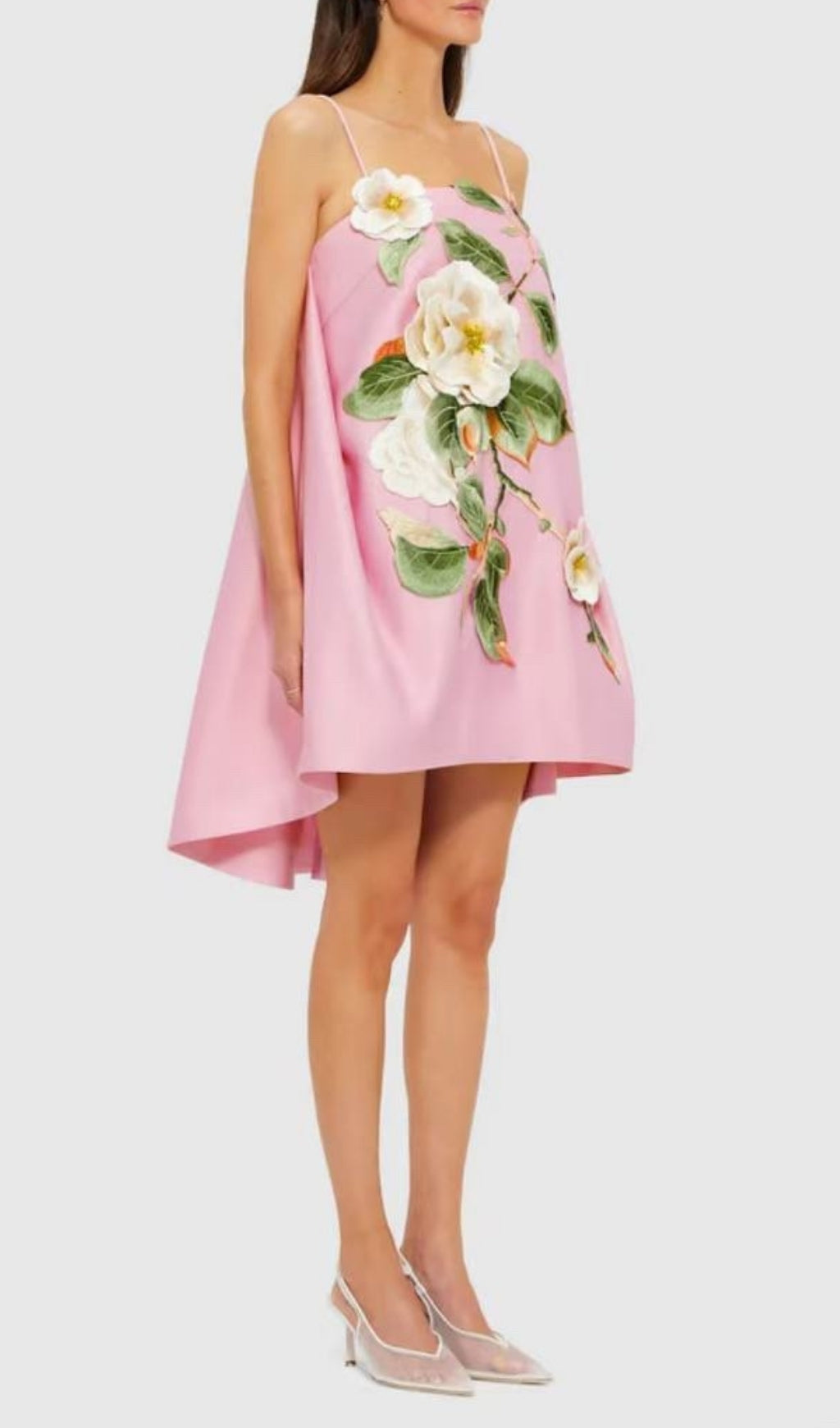 Fina Pink Flower Embroidery Mini Dress Flowering Girl