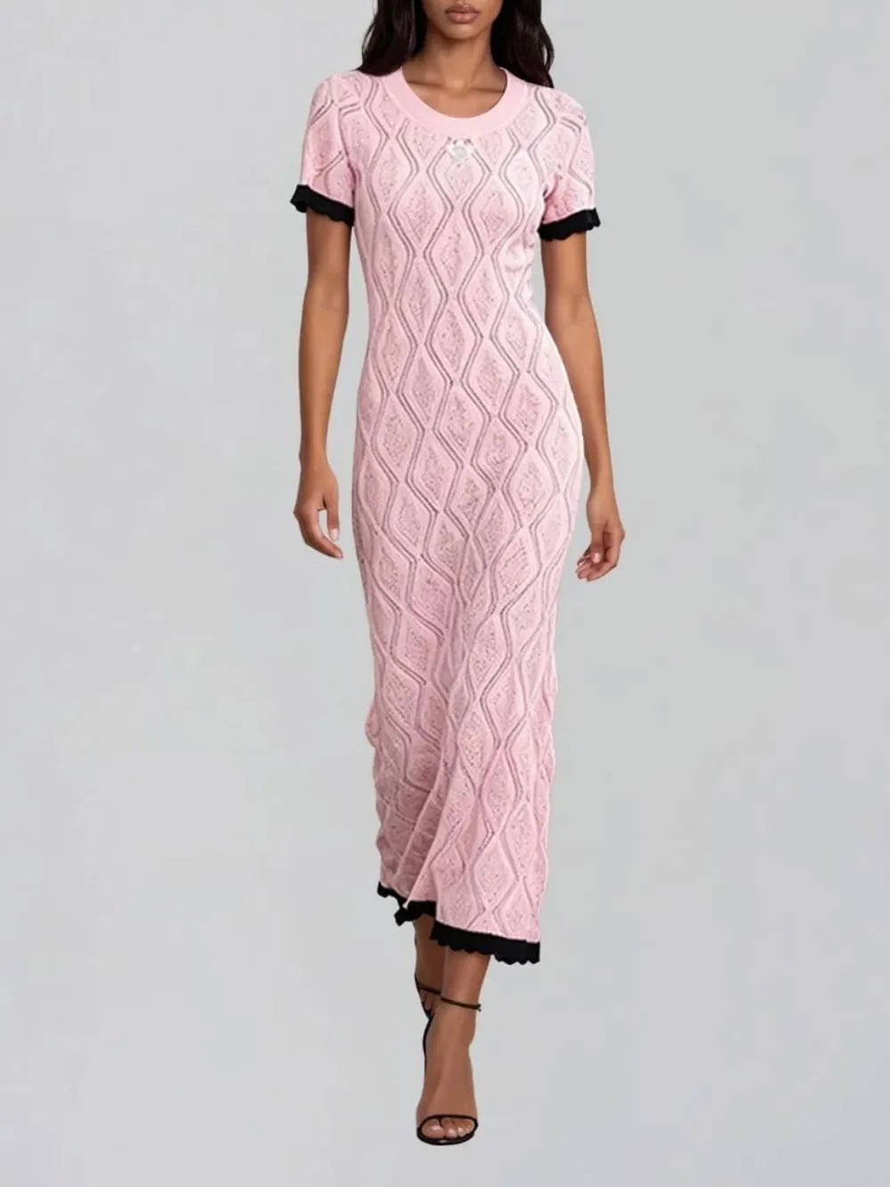 Fayric Short Sleeve Rhombus Maxi Dress Flowering Girl