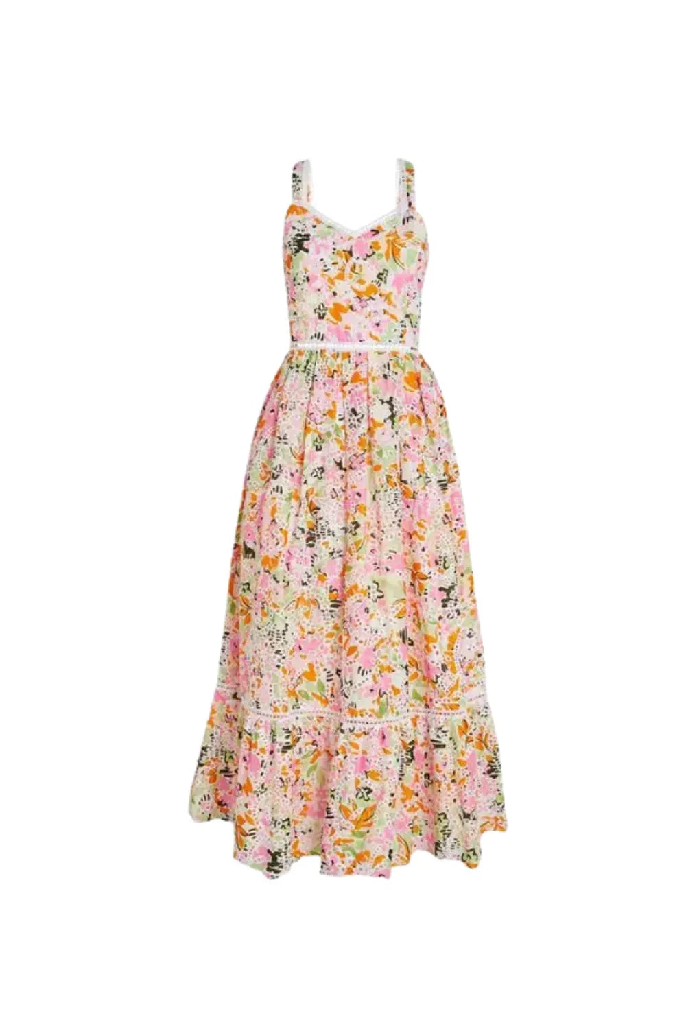 samantha Multicolor Cotton Floral Midi Dress Flowering Girl