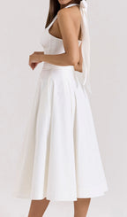 Dezba White Halter Corset Midi Dress Flowering Girl