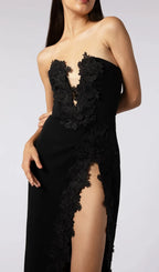 Alfonsine Black High Split Strapless Gown Flowering Girl