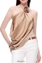Satin Cowl Neck Halter Top in gold Flowering Girl