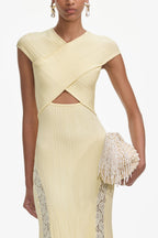Yellow Knit Lace Insert Midi Dress Flowering Girl