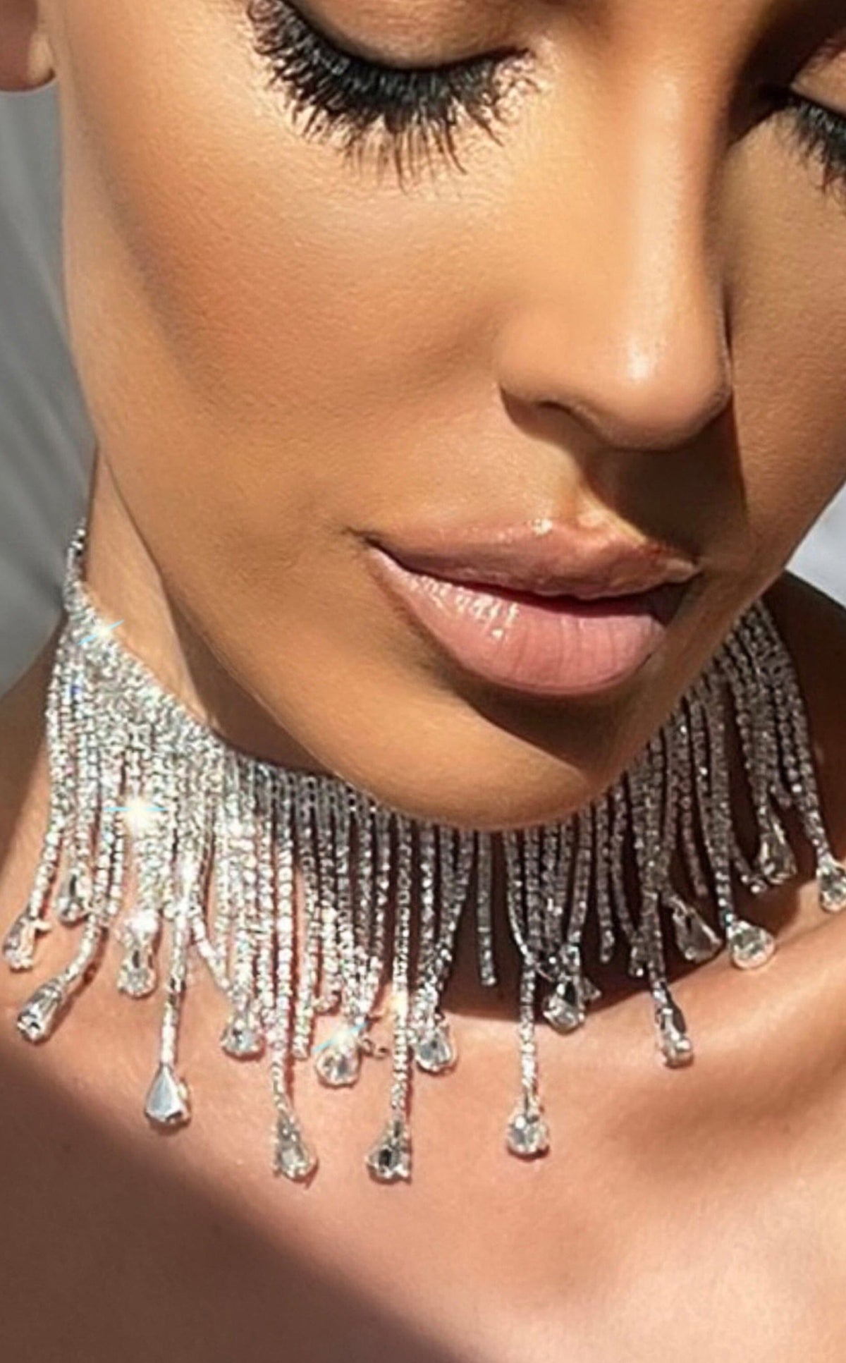 Silver Choker Diamante Tassel Necklace Flowering Girl