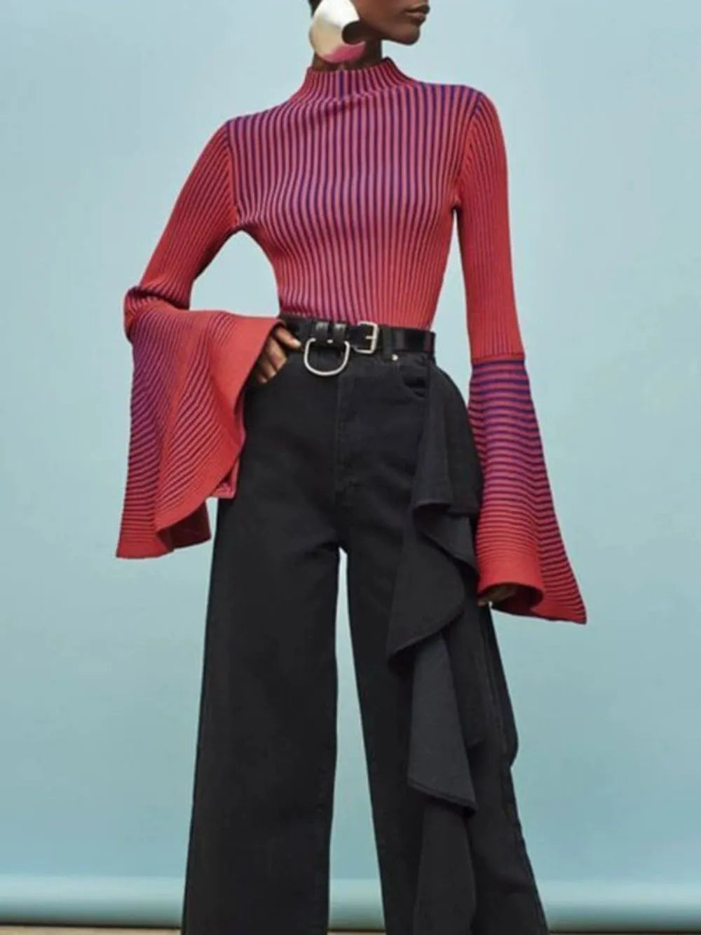 Janli Flared Sleeve Sweater Flowering Girl
