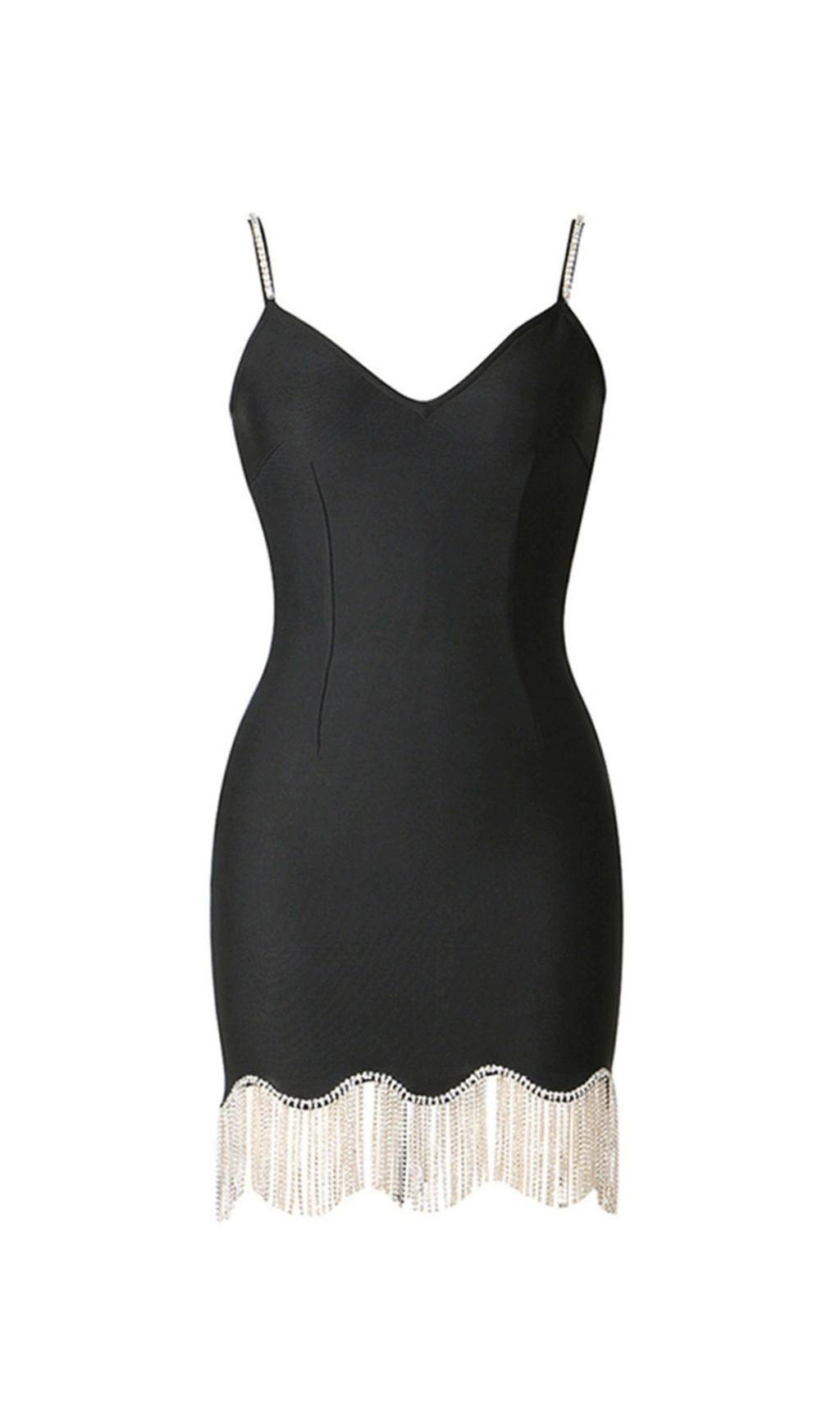 Govind Black Strappy Diamante Tassel Mini Dress Flowering Girl