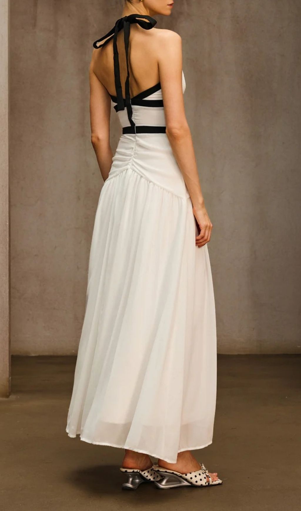 Ovelixor V Neck Bow Ruched Maxi Dress Flowering Girl