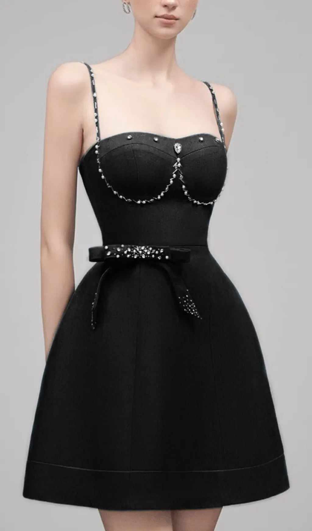 Carmi Black Strappy Bow Embellished Mini Dress Flowering Girl