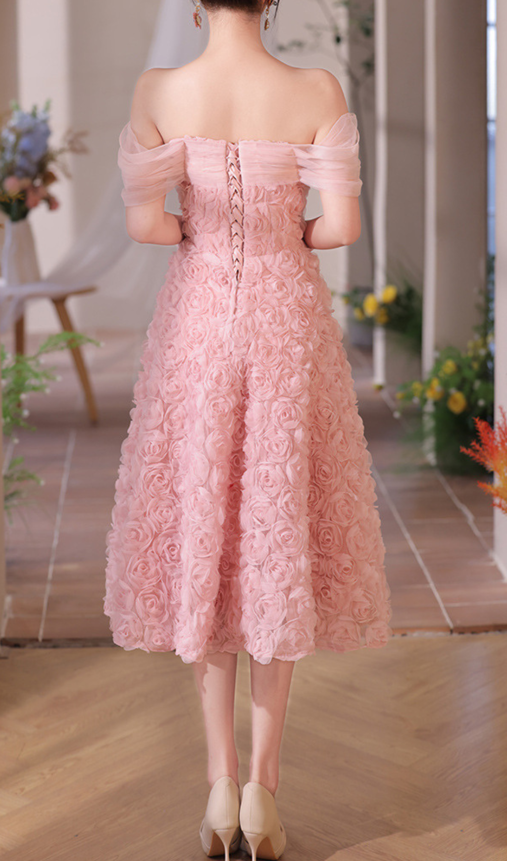 Giovani Pink Flower Midi Dress Flowering Girl