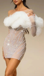 Torvex Long Sleeve Tulle Pearl Mini Dress Flowering Girl