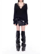 Mapiya Black Lace Sweater Flowering Girl