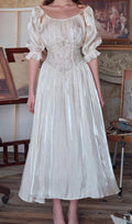 Square Neck Puff Sleeve Lace Satin Maxi Dress Flowering Girl
