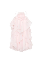 Lorraine Halter Floral Ruffle Layered Mini Dress In Pink Flowering Girl