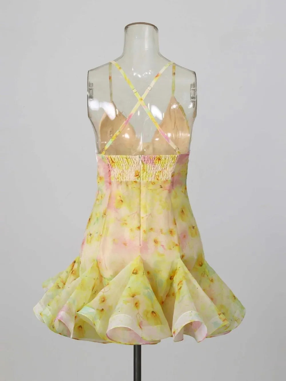 Mane Yellow Printed Mini Dress Flowering Girl