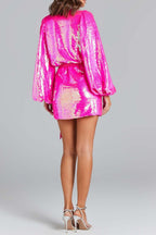 Irregular Sequin Slit Mini Dress In Rose Red Flowering Girl