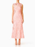 Melaney Pink Sleeveless Flower Embroidery Midi Dress Flowering Girl
