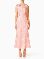 Melaney Pink Sleeveless Flower Embroidery Midi Dress Flowering Girl