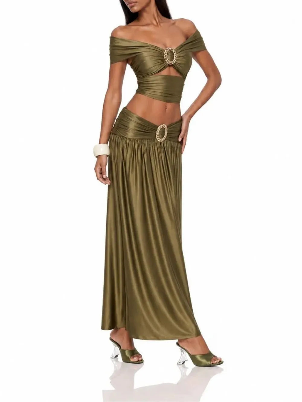 Pravena Off Shoulder Ruched Skirt Set Flowering Girl
