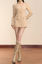 Molly Square Neck Long Sleeve Mini Blazer Dress In Khaki Flowering Girl