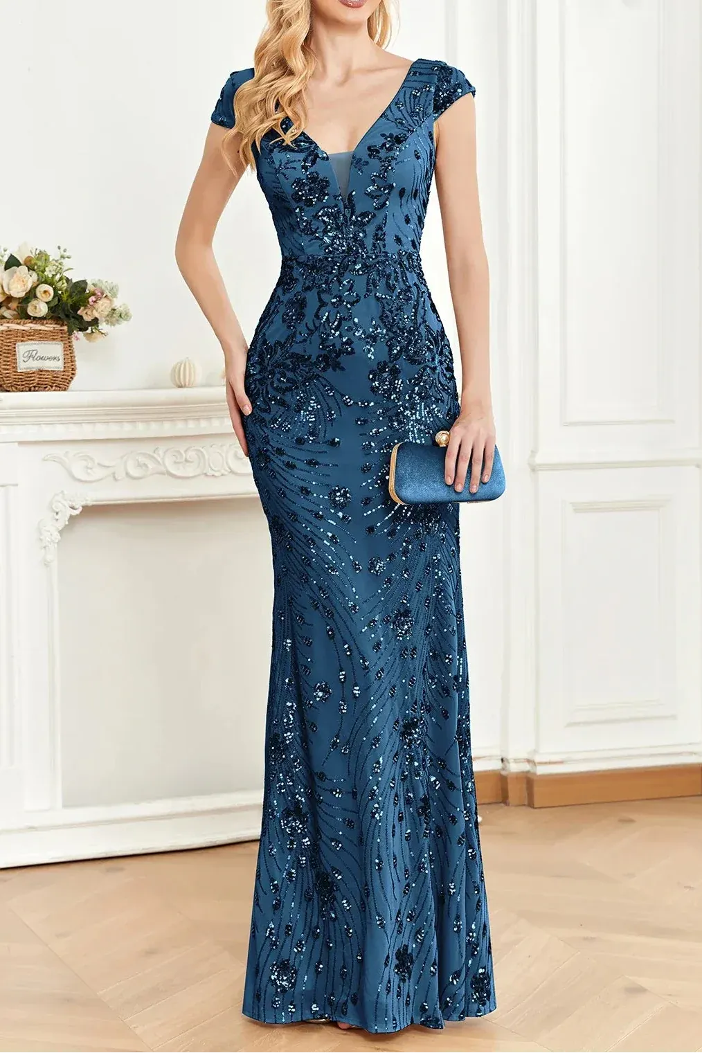 Addisyn Sequin Mermaid Evening Gown With Cap Sleeves Flowering Girl