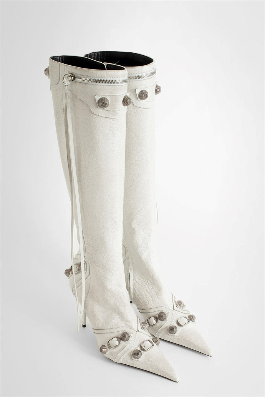 Shilia Zip Knee-high Boots - White Flowering Girl