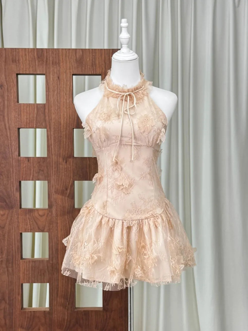 Halter Lace Mini Dress Flowering Girl