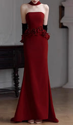 Edena Red Strapless Flower Maxi Dress Flowering Girl