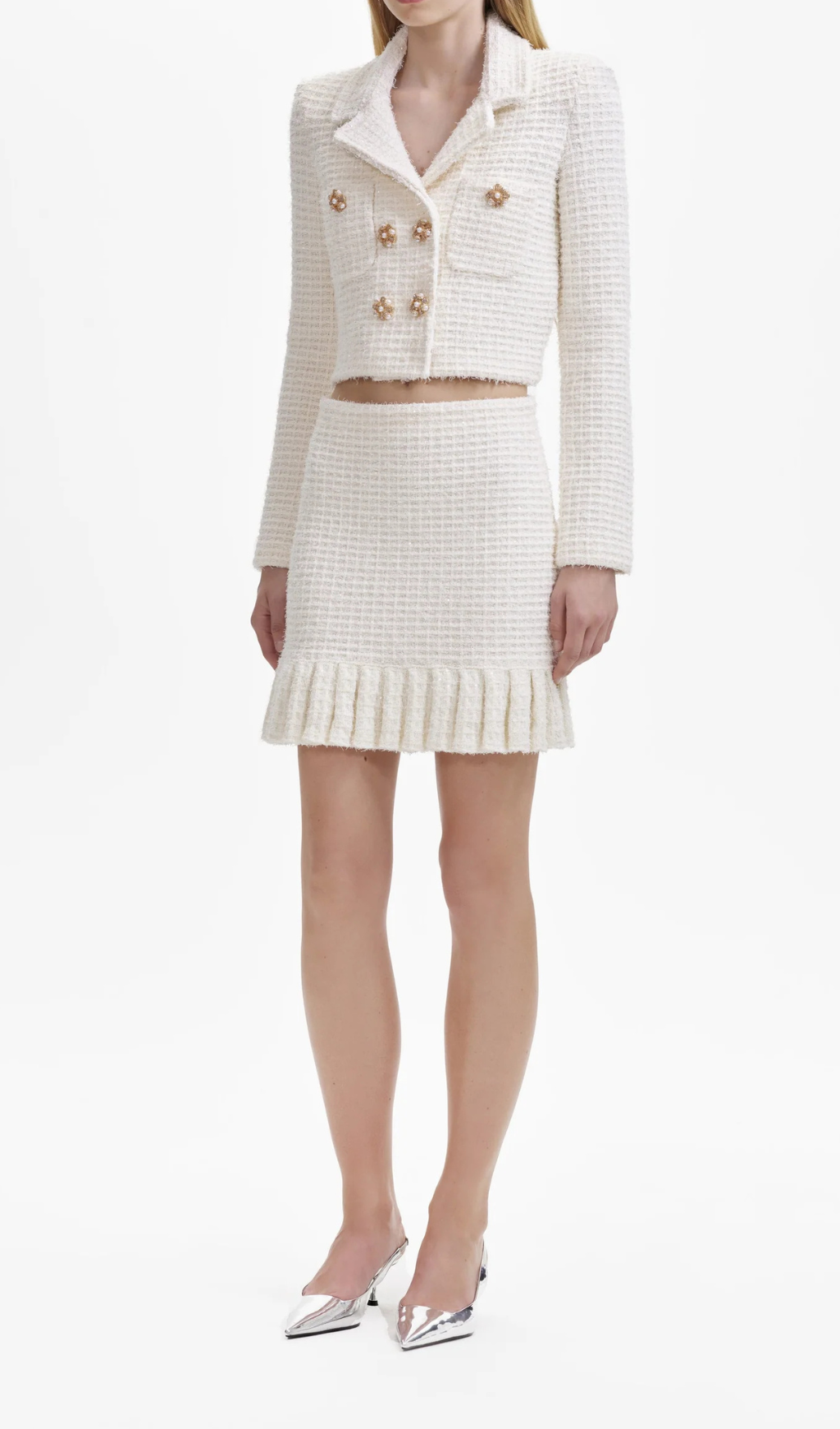 CREAM SEQUIN TEXTURED KNIT JACKET Flowering Girl