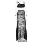 Lace Skirt Set With Waist Chain In Black Flowering Girl