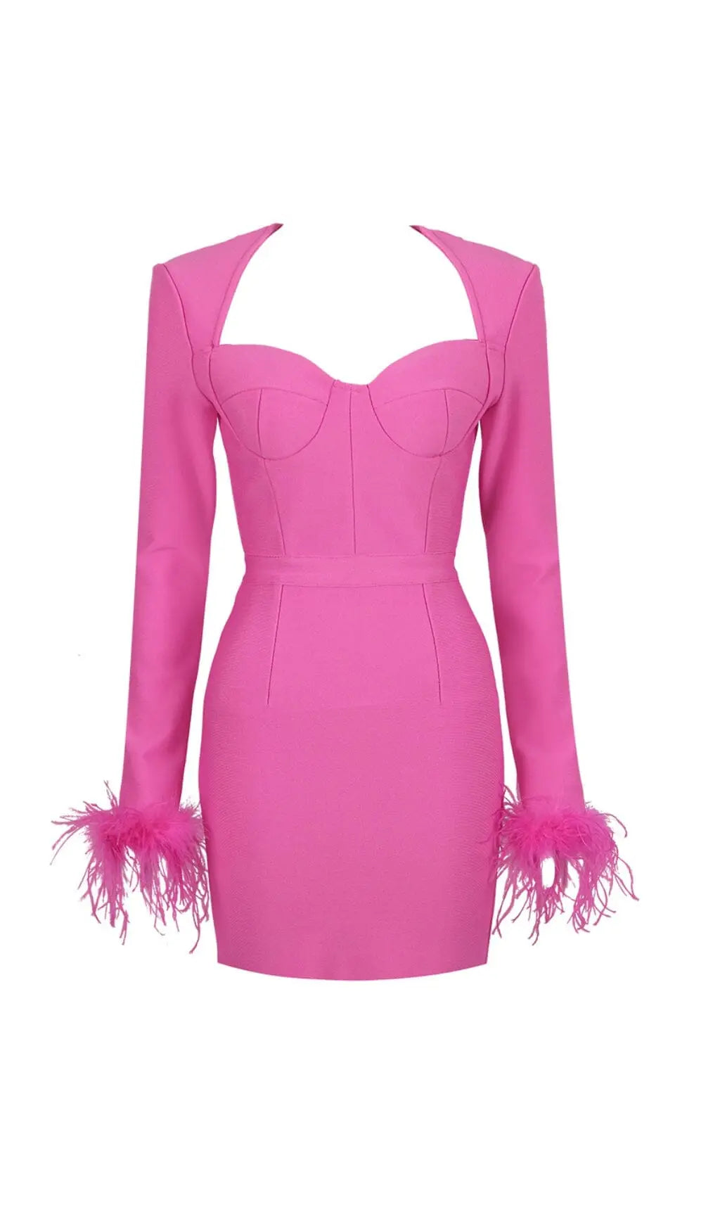 Stretch Long Sleeves Mini Dress In Hyper Pink Flowering Girl