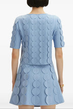 Blue Geometric Circle Pattern Cardigan Skirt Two-Piece Set Flowering Girl