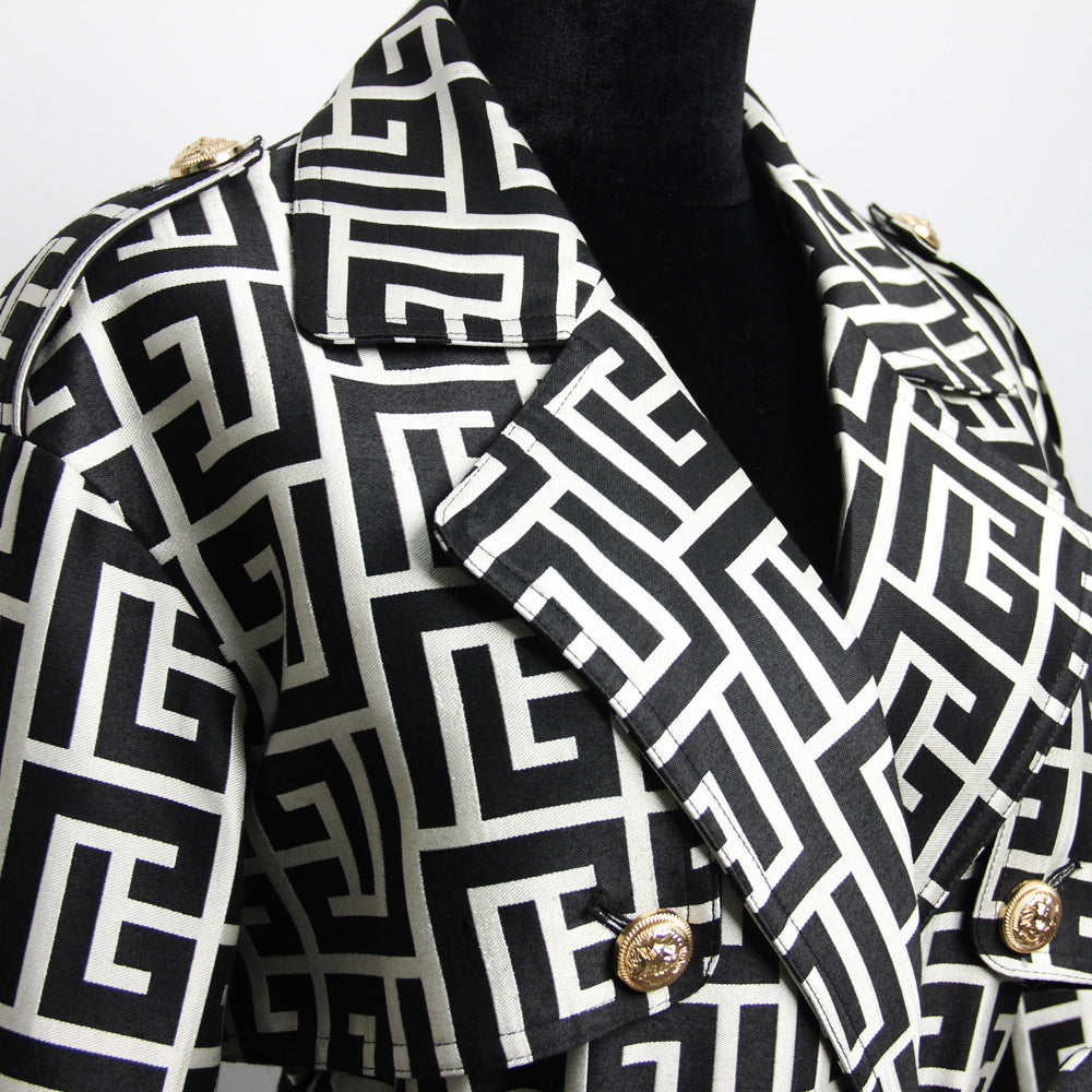 black monogrammed trench coat Flowering Girl