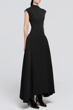Eorkone Symmetric Drapes Flared Midi Dress - Black Flowering Girl
