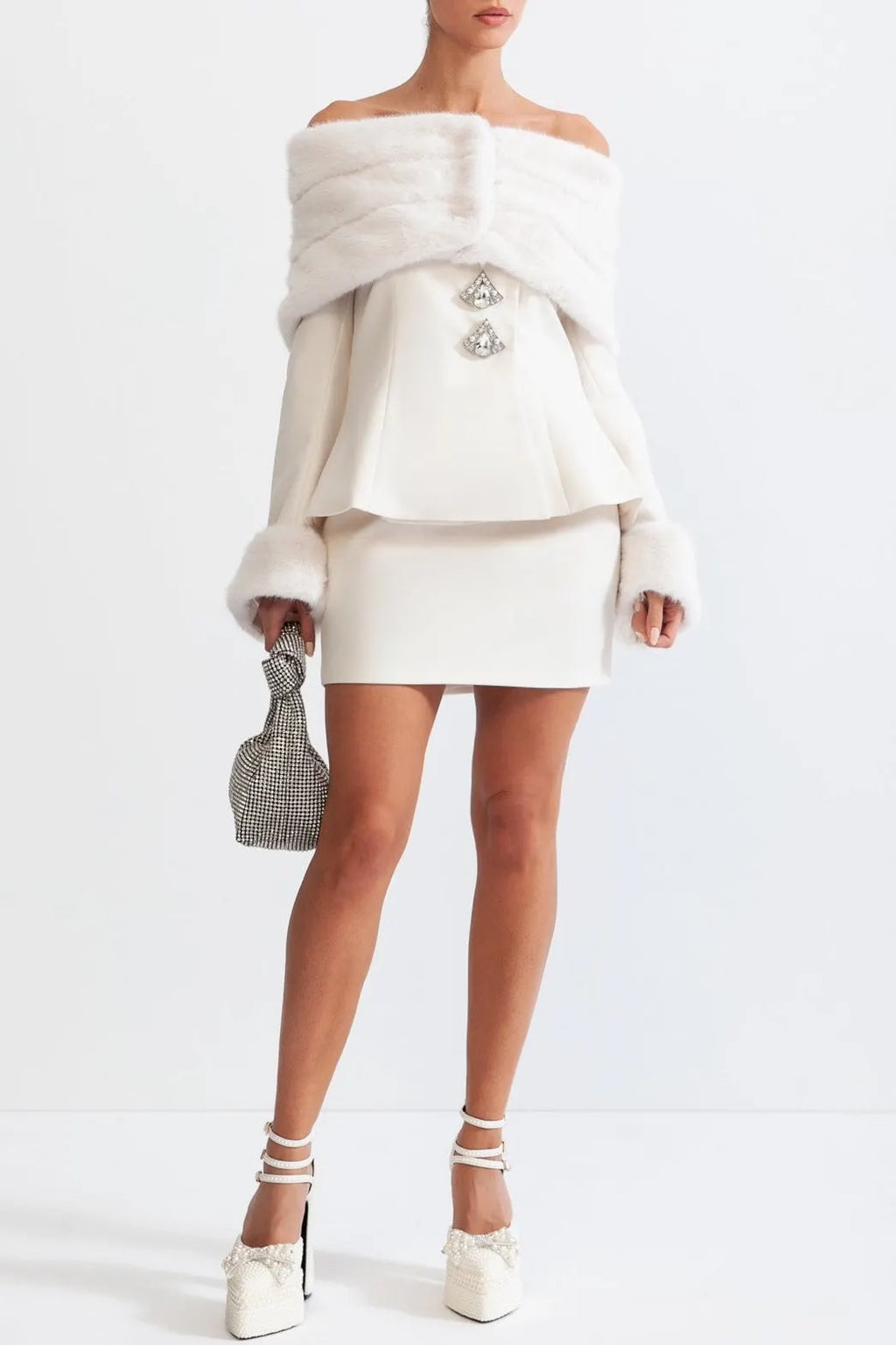 Sharon Off Shoulder Faux Fur Two Piece Set Flowering Girl
