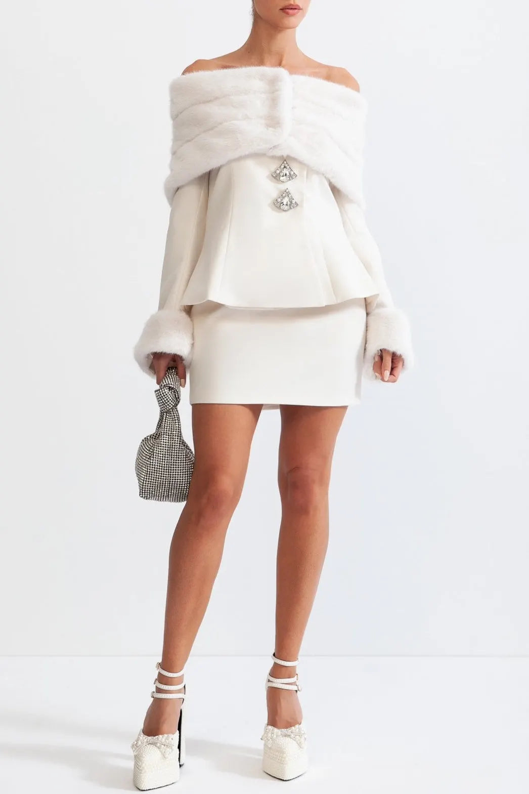 Sharon Off Shoulder Faux Fur Two Piece Set Flowering Girl