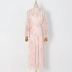 puff long sleeve tiered ruffle hem maxi dress in pink Flowering Girl