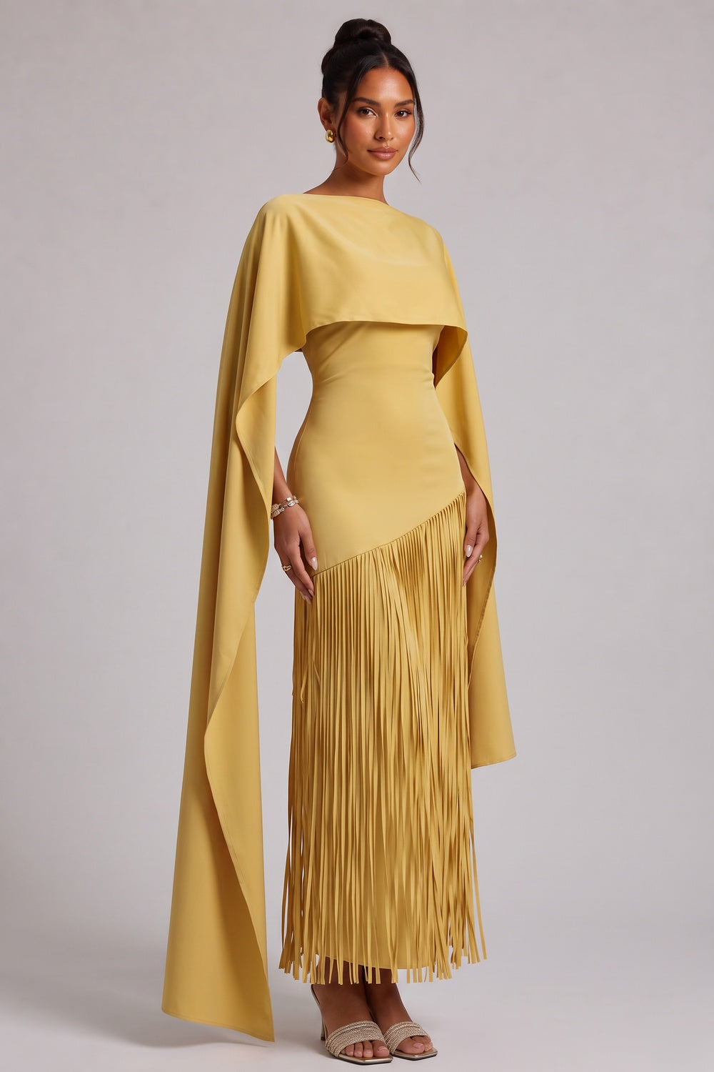 Yellow Fringe Maxi Dress with Cape Detail Flowering Girl