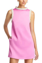 Faux Pearl Trim Satin Shift Mini Dress Flowering Girl