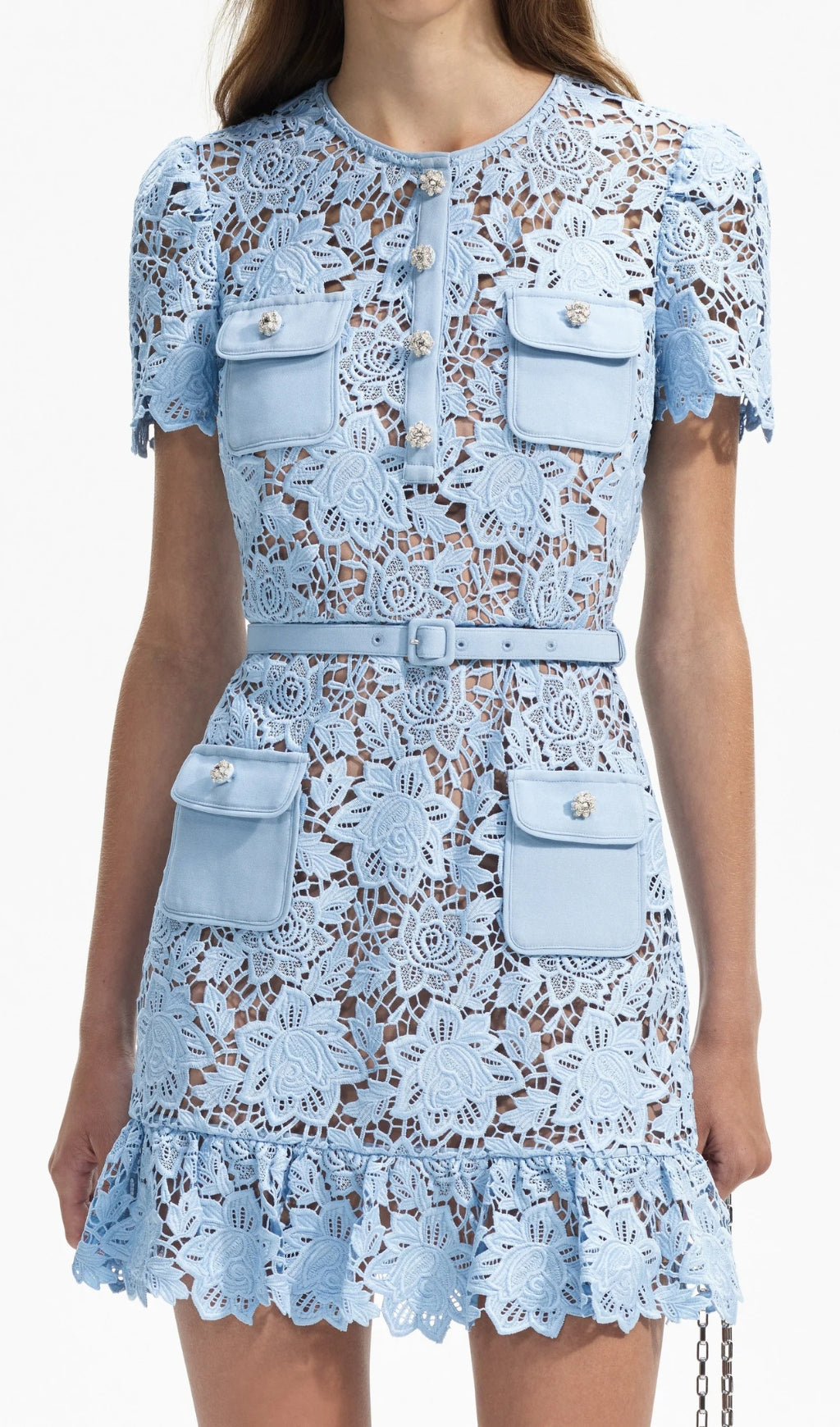 Aletha Blue Lace Peplum Mini Dress Flowering Girl