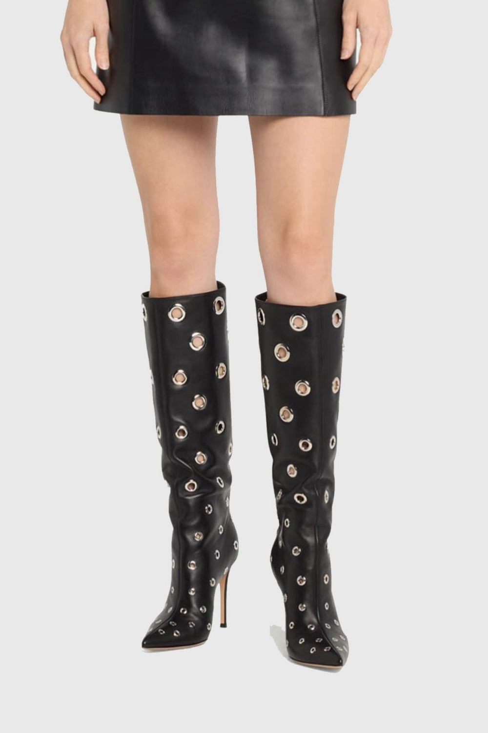 Clara Rivet Cutout Leather Knee-high Boots Flowering Girl