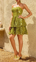 Taevorin Strapless Flower Sequin Mini Dress Flowering Girl