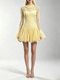 Mana Yellow Lace Long Sleeve Mini Dress Flowering Girl
