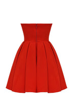tomato red strapless pleated mini dress Flowering Girl