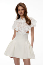 Mandana White Lace Mini Dress With Cape Flowering Girl