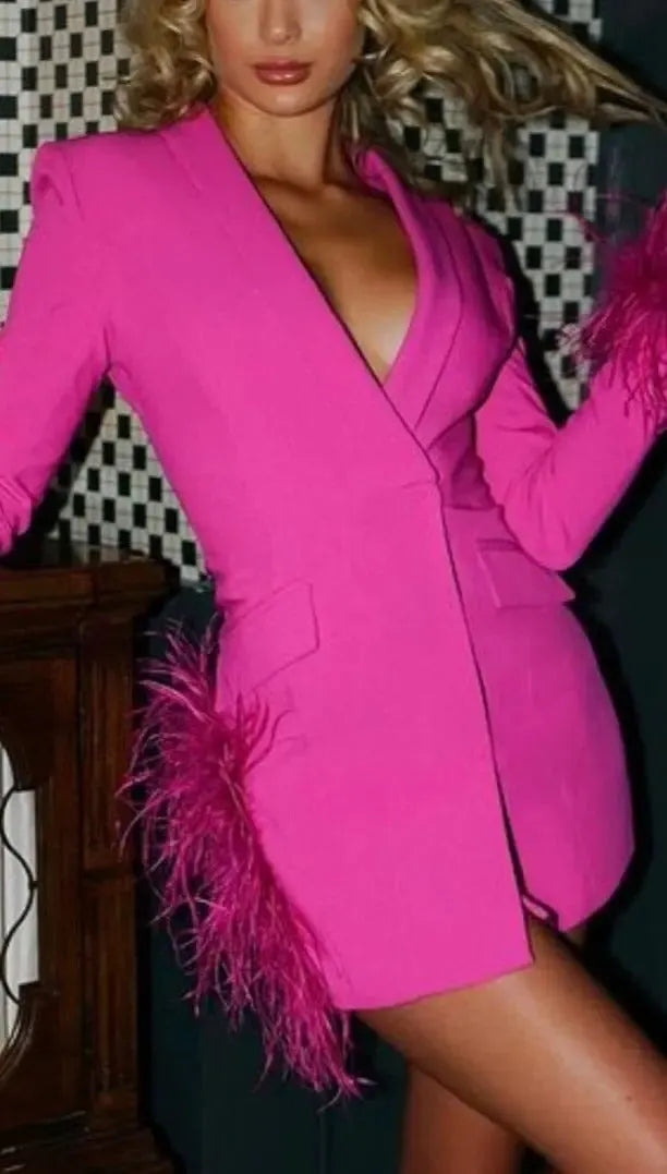 Feather Jacket Dress In Hyper Pink Flowering Girl