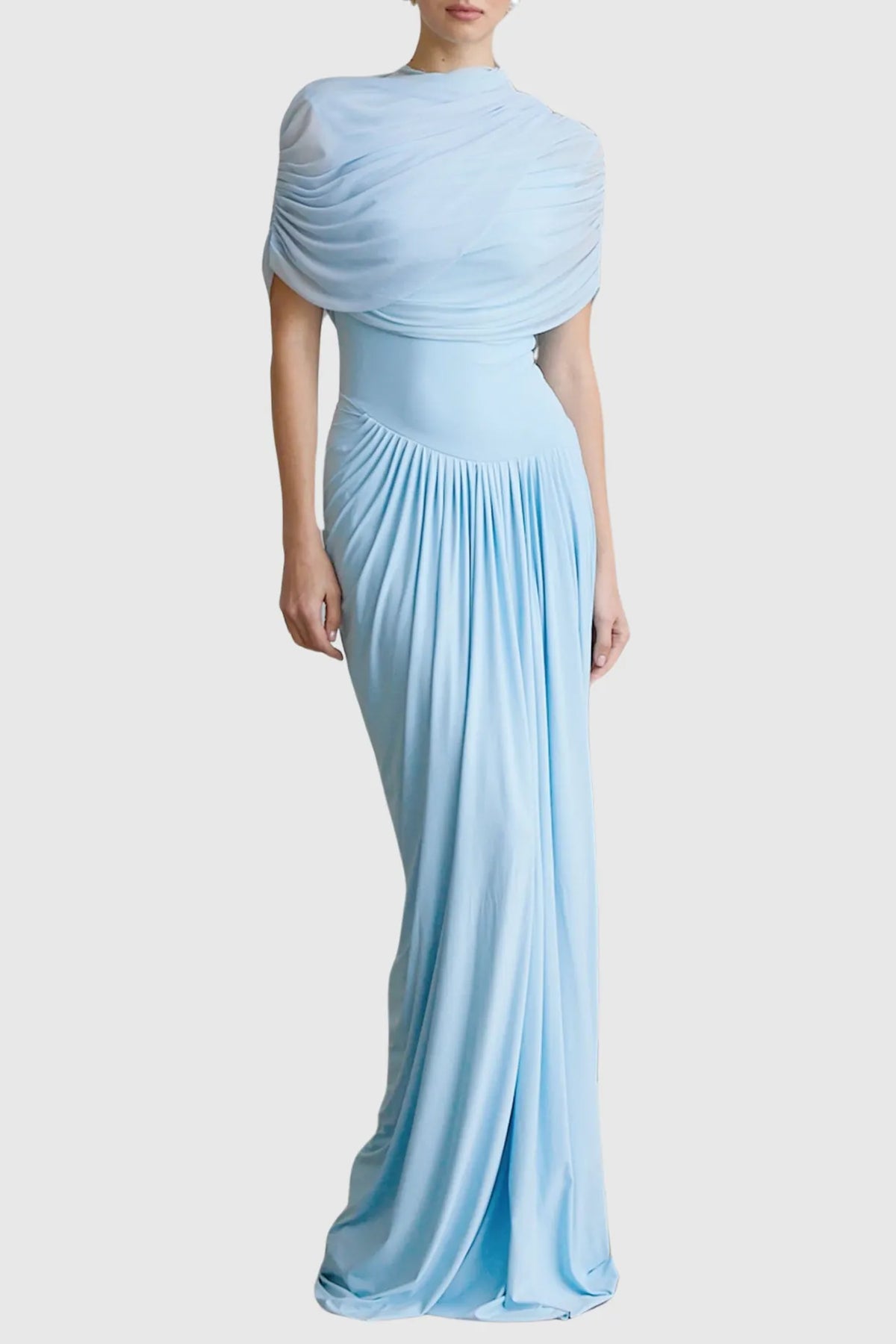 Aakifa Asymmetric Draped Maxi Dress in Baby blue Flowering Girl