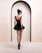 Renata Square Neck Flower Velvet Mini Dress Flowering Girl